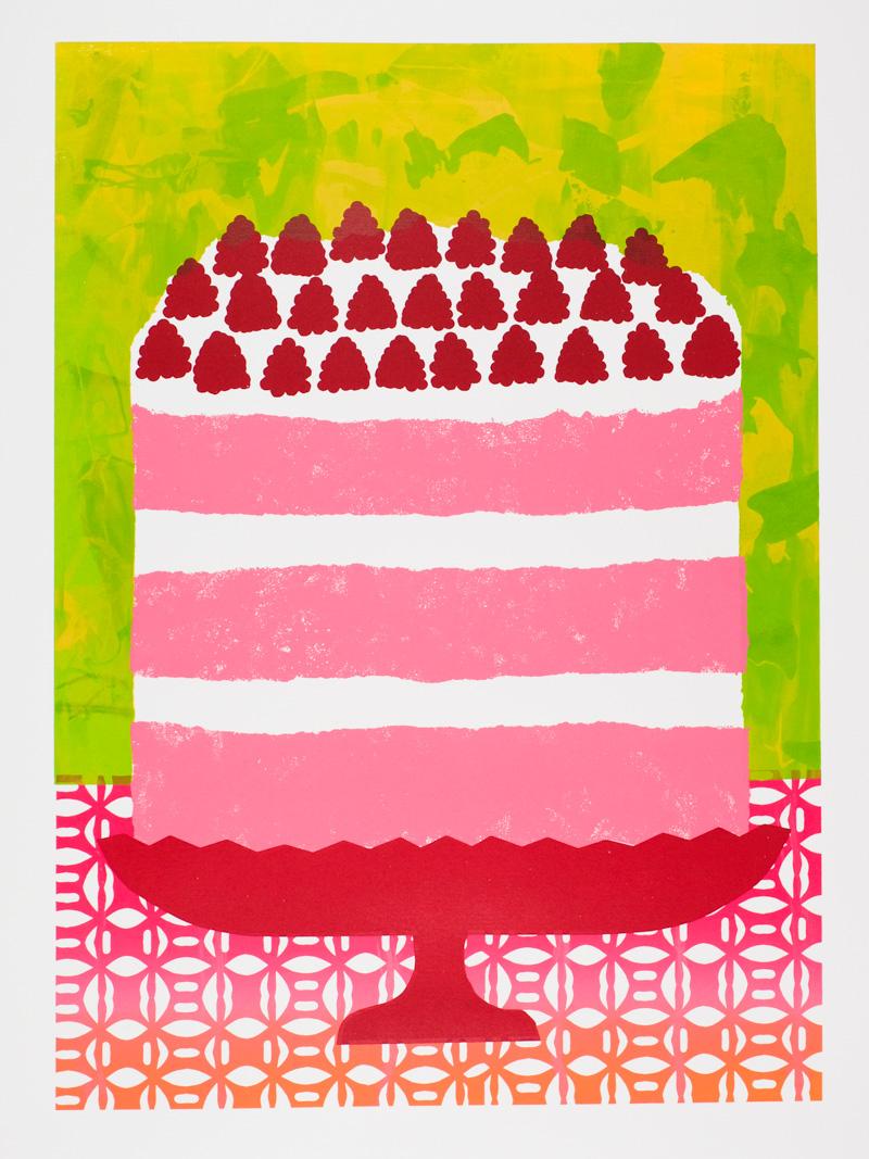 Alice Oehr Still-Life Print - Raspberry Rose Royale Cake Screen Print