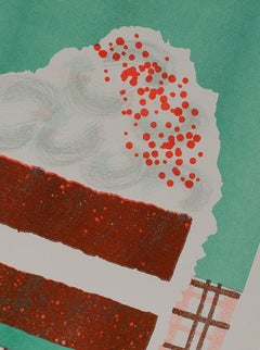 Red Velvet Cake Slice Risograph Print