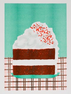 Red Velvet Cake Slice Risograph Print