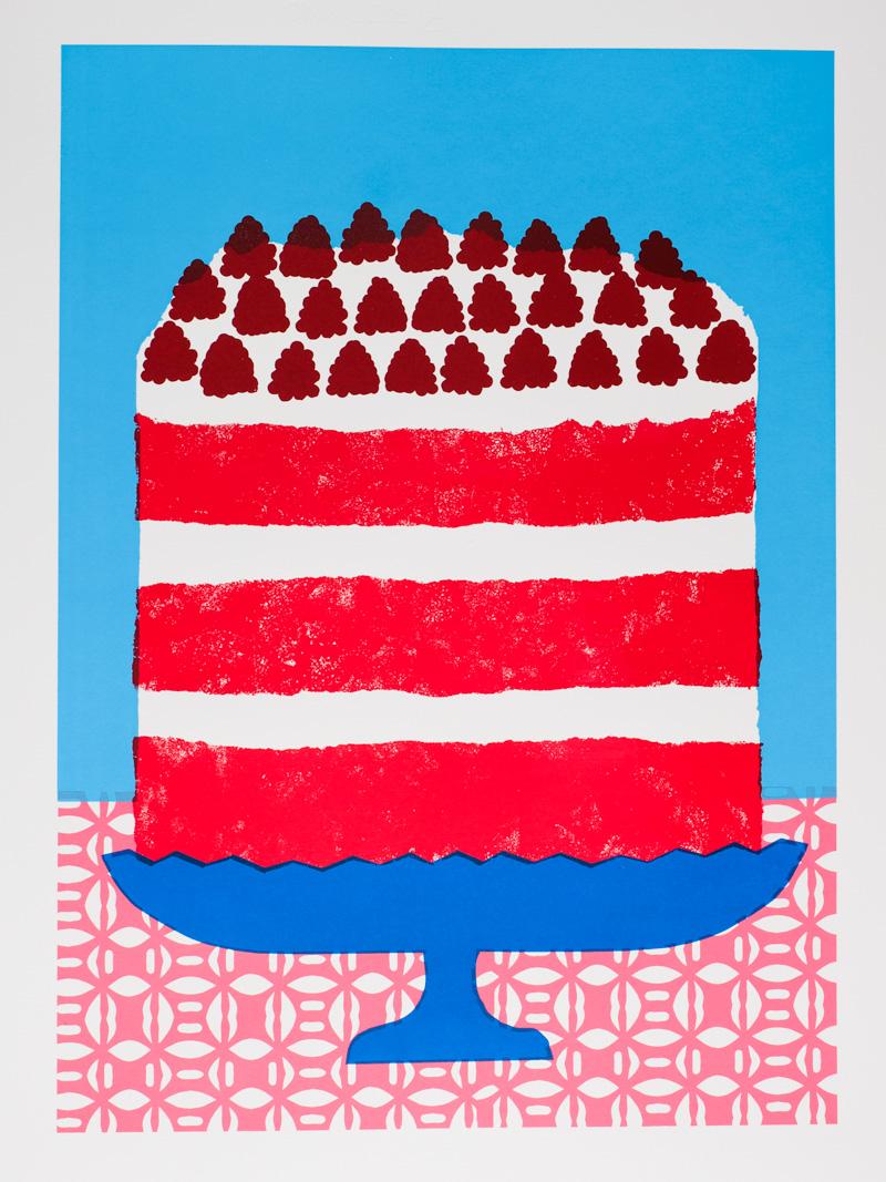 Alice Oehr Print - Red Velvet Cake with Raspberries screen print