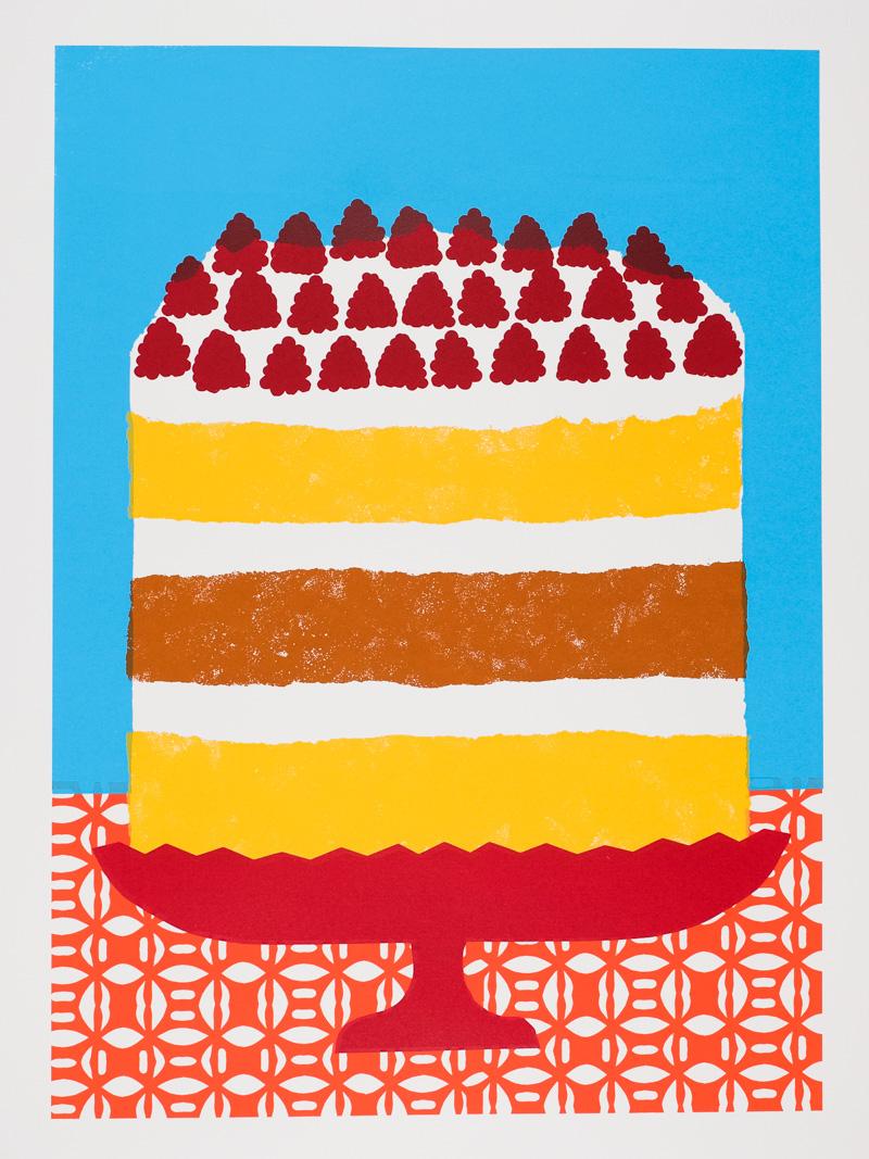 Alice Oehr Still-Life Print – Spiced Vanilla Himbeer Sponge Cake Raumteiler Druck