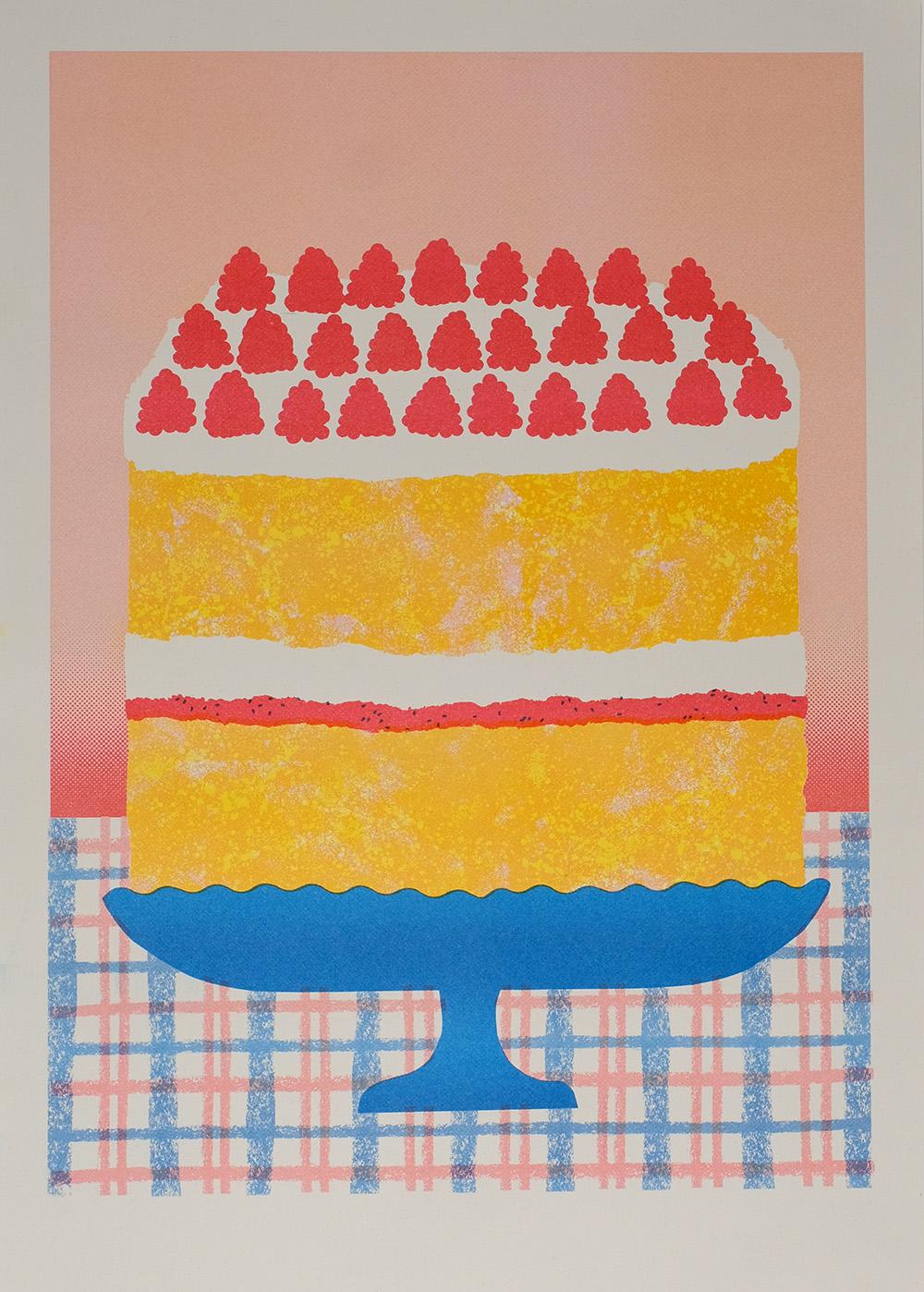 Victoria Sponge Cake Risograph Print