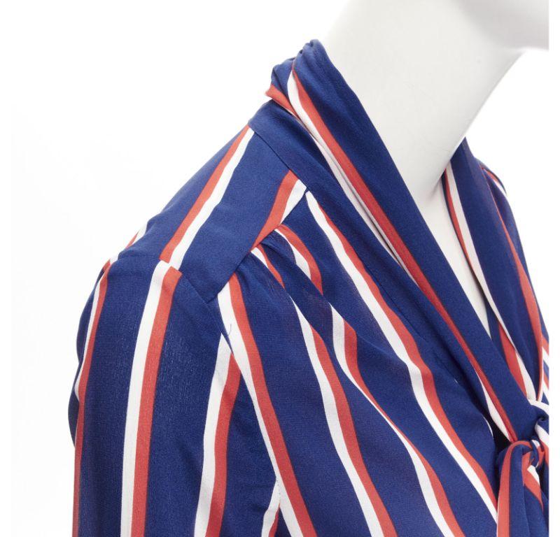 ALICE OLIVIA 100% silk blue red white striped pussybow blouse shirt XS 3