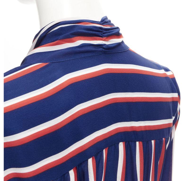 ALICE OLIVIA 100% silk blue red white striped pussybow blouse shirt XS 4