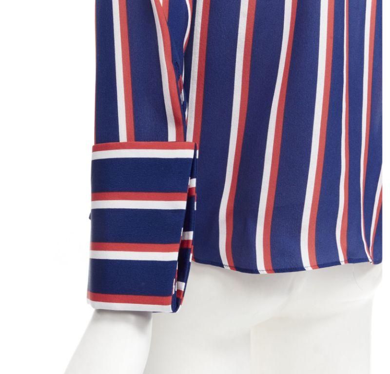 ALICE OLIVIA 100% silk blue red white striped pussybow blouse shirt XS 5