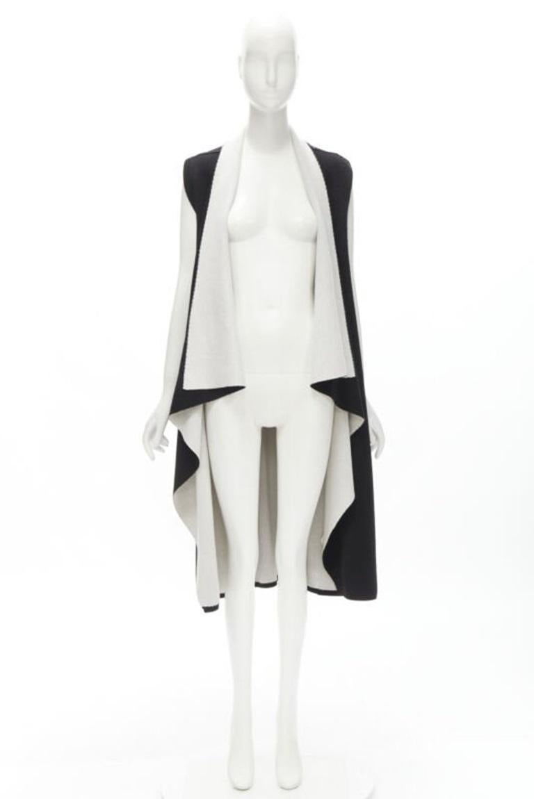 ALICE OLIVIA 100% wool black grey waterfall draped collar long vest XS For Sale 5