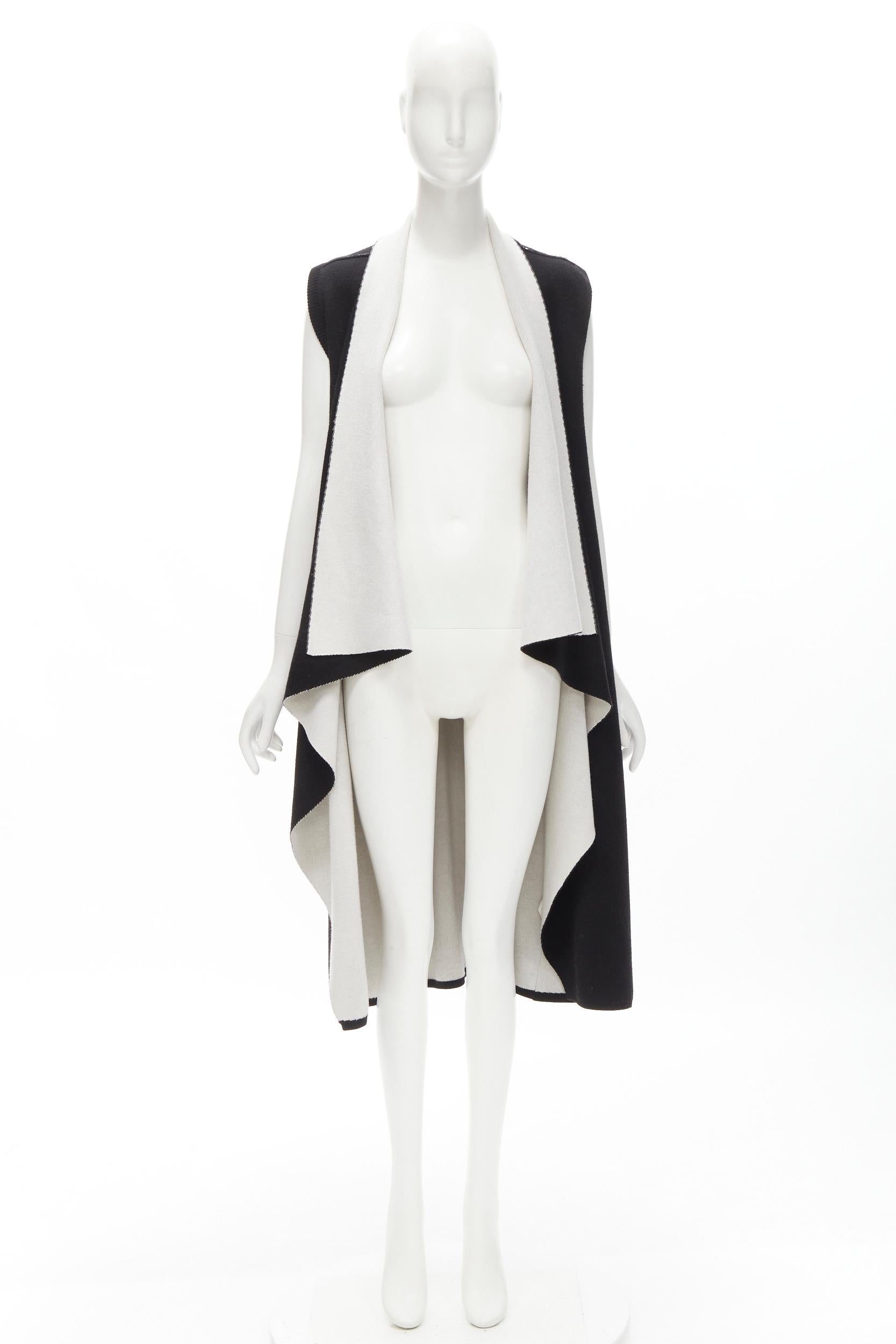 ALICE OLIVIA 100% wool black grey waterfall draped collar long vest XS For Sale 7