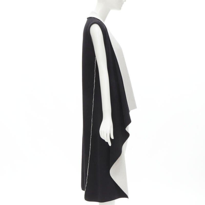 Black ALICE OLIVIA 100% wool black grey waterfall draped collar long vest XS For Sale