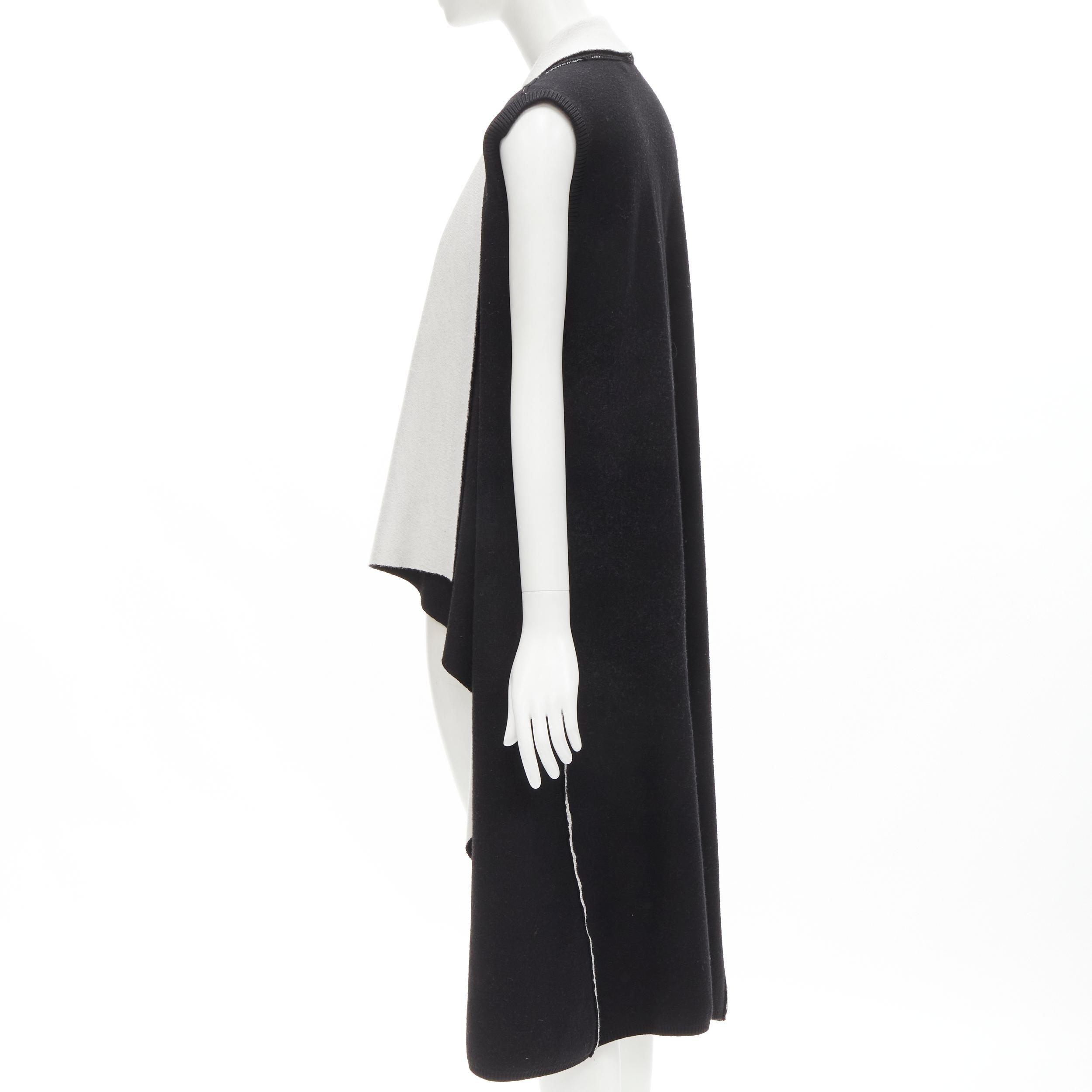 ALICE OLIVIA 100% wool black grey waterfall draped collar long vest XS For Sale 2