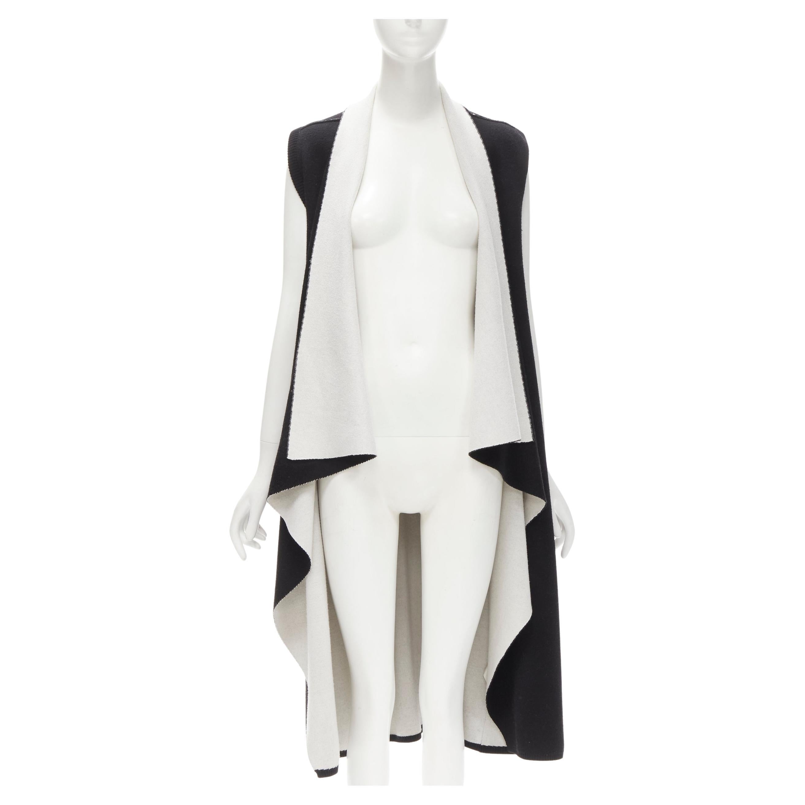 ALICE OLIVIA 100% wool black grey waterfall draped collar long vest XS For Sale