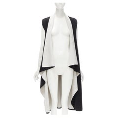 ALICE OLIVIA Gilet long à col drapé en laine noire et gris cascade 100 %, Taille XS