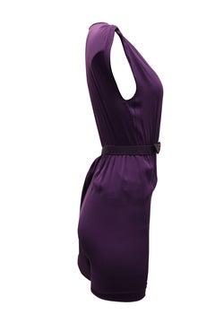 Abito Alice + Olivia con orlo asimmetrico e cintura, in seta viola