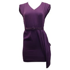 Abito Alice + Olivia con orlo asimmetrico e cintura, in seta viola
