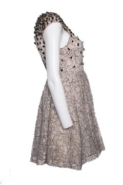 Alice + Olivia, beige lace dress with black stones