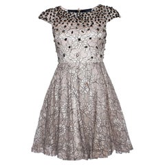 Alice + Olivia, beige lace dress with black stones