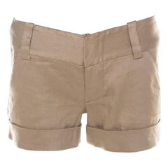 Alice + Olivia Beige Linen Cuff Shorts L