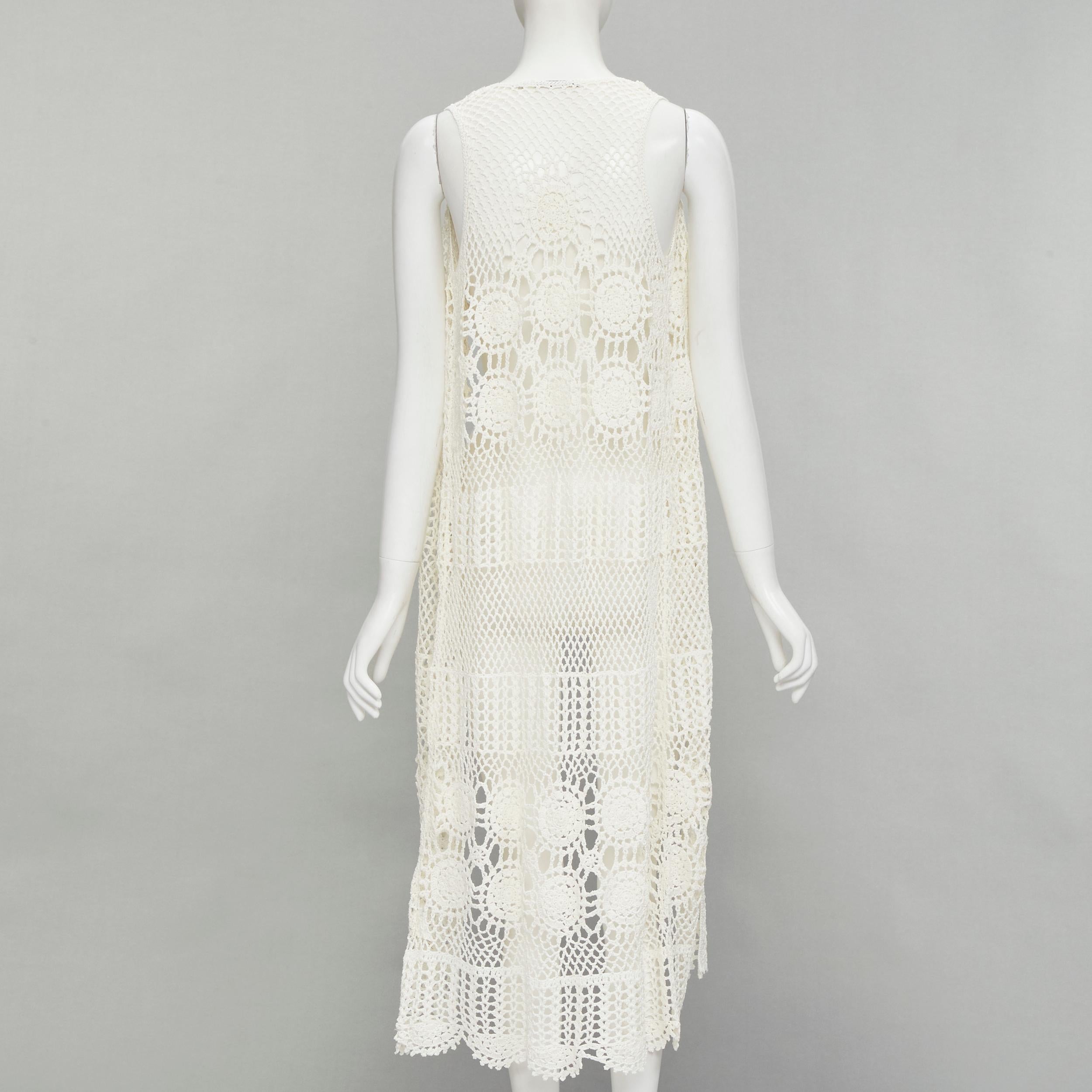 Women's ALICE OLIVIA beige linen viscose open crochet knit vest XS For Sale