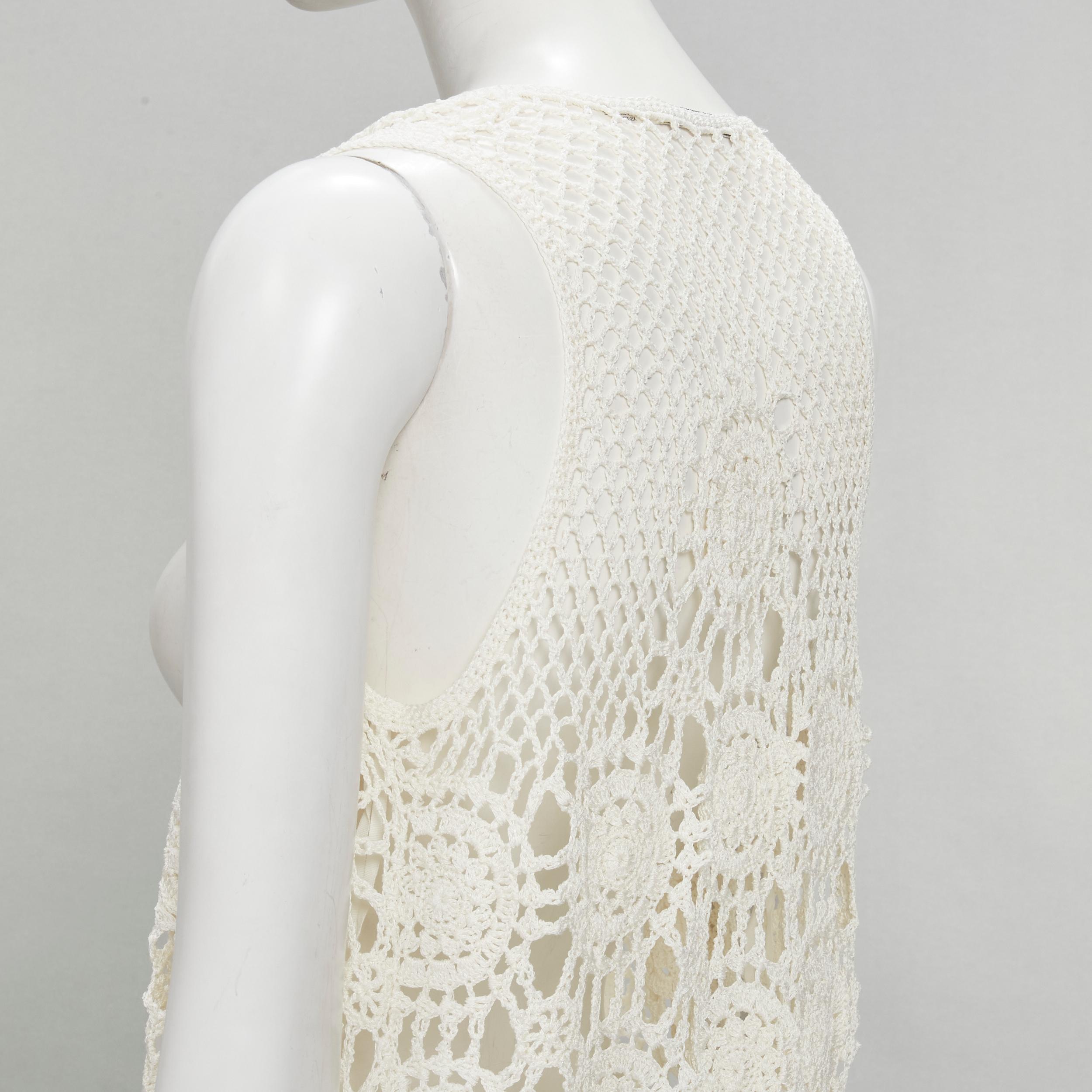 ALICE OLIVIA beige linen viscose open crochet knit vest XS For Sale 2