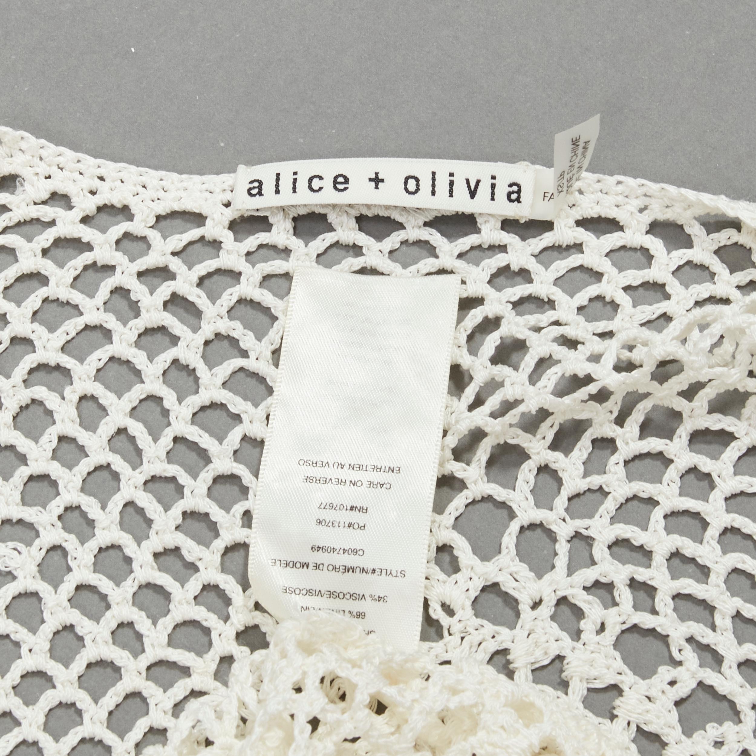 ALICE OLIVIA beige linen viscose open crochet knit vest XS For Sale 4