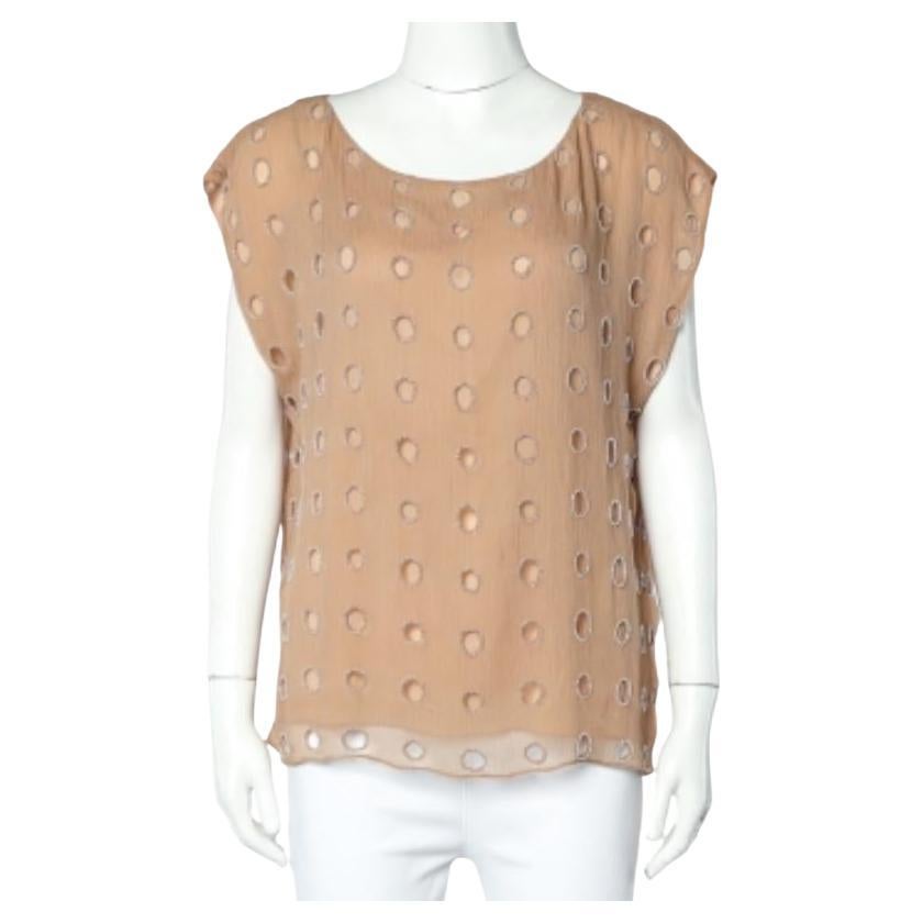 Alice + Olivia Top sin mangas adornado con cuentas de seda beige L