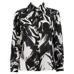 Alice + Olivia Black Abstract Print Sheer Blouse Size S