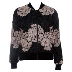 Alice + Olivia Black and Pink Floral Guipure Lace Felisa Bomber Jacket XS