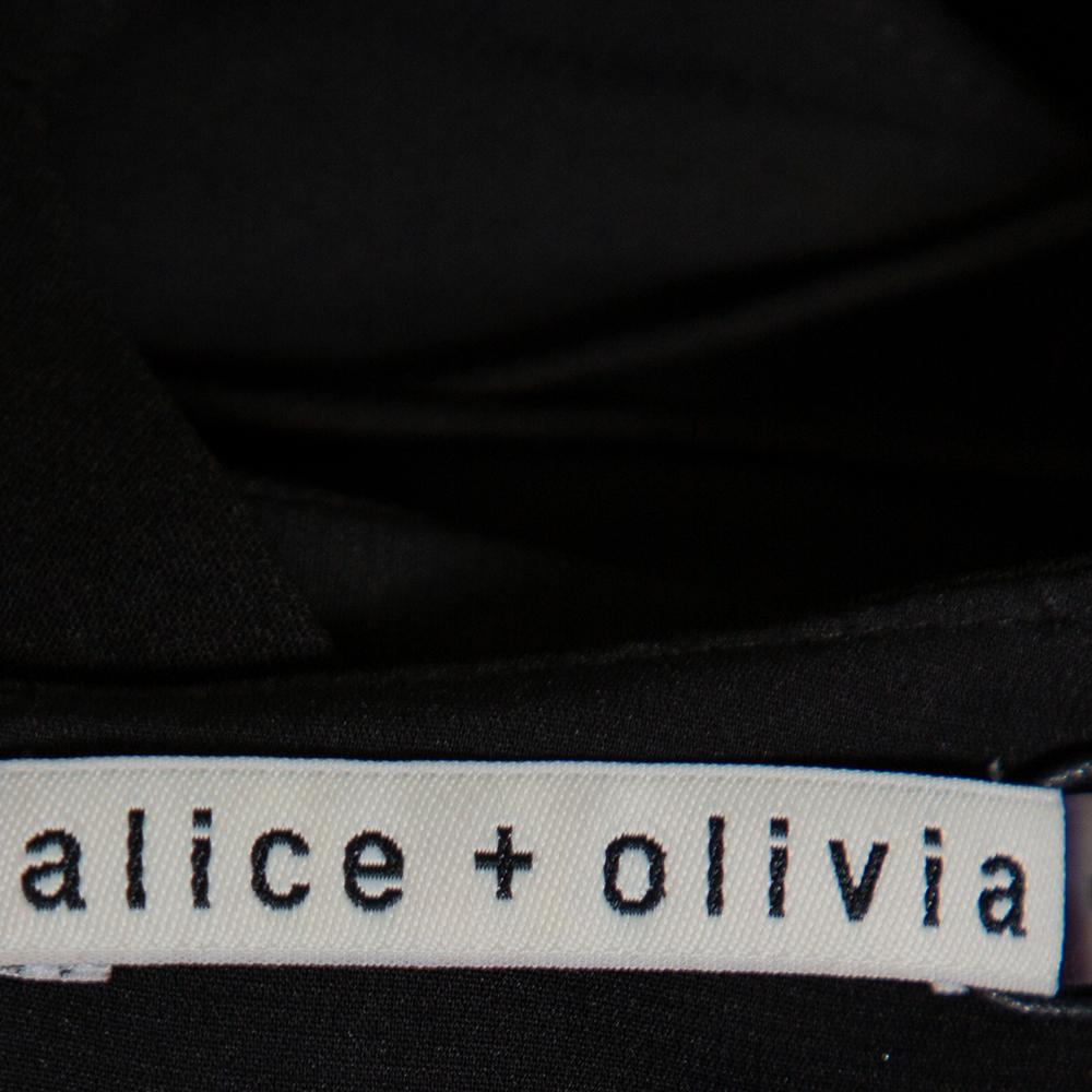 Women's Alice + Olivia Black Crepe Cutout Detail Plunge Neck Riki Midi Dress XS