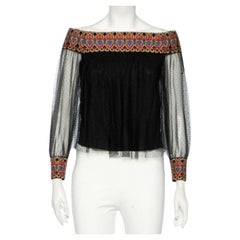 Alice + Olivia Black Embroidered Tulle Off-Shoulder Blouse XS