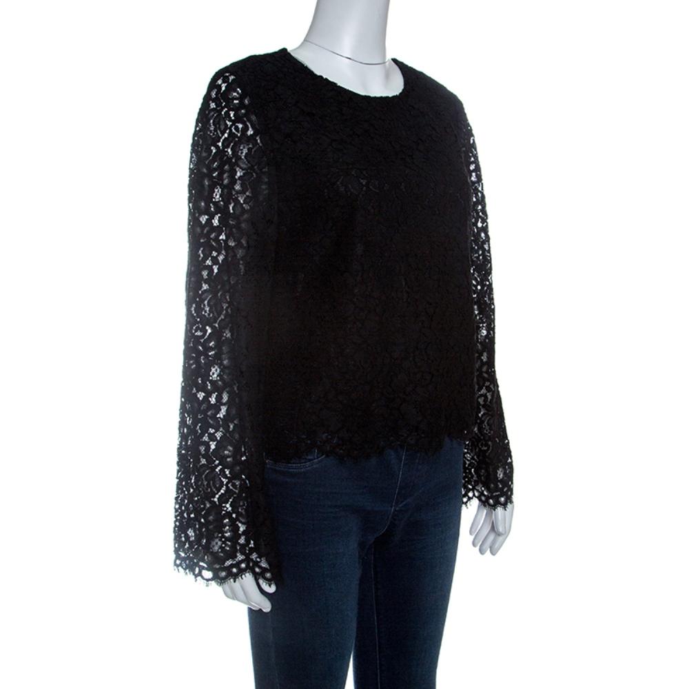 alice and olivia black lace top