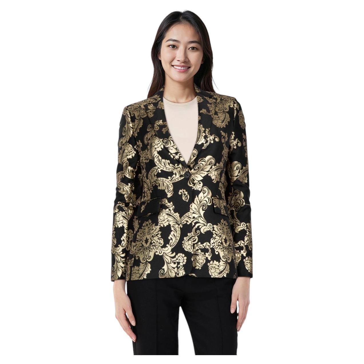 Alice + Olivia Black & Gold Macey Jacquard Blazer Size XXS