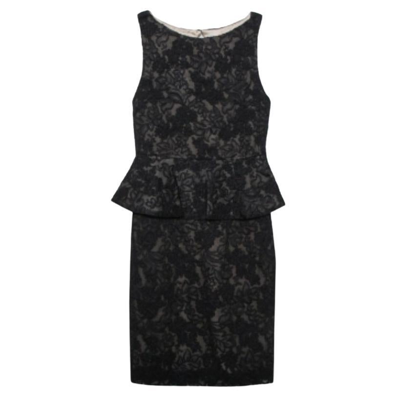 Alice + Olivia Black Lace Josephine Peplum Dress S For Sale