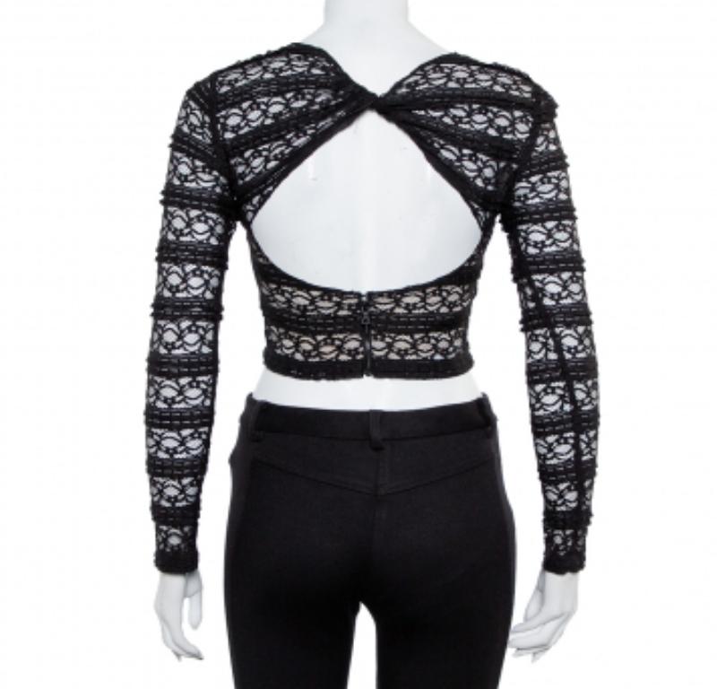 Nero Alice + Olivia - Top in pizzo nero a maniche lunghe XS in vendita