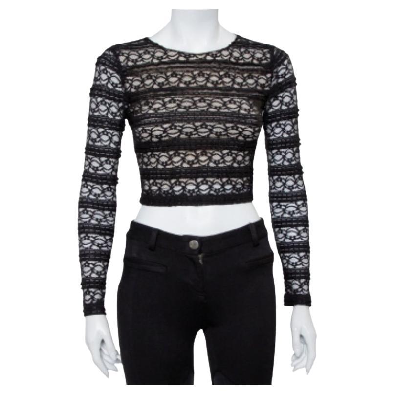 Alice + Olivia - Top in pizzo nero a maniche lunghe XS in vendita