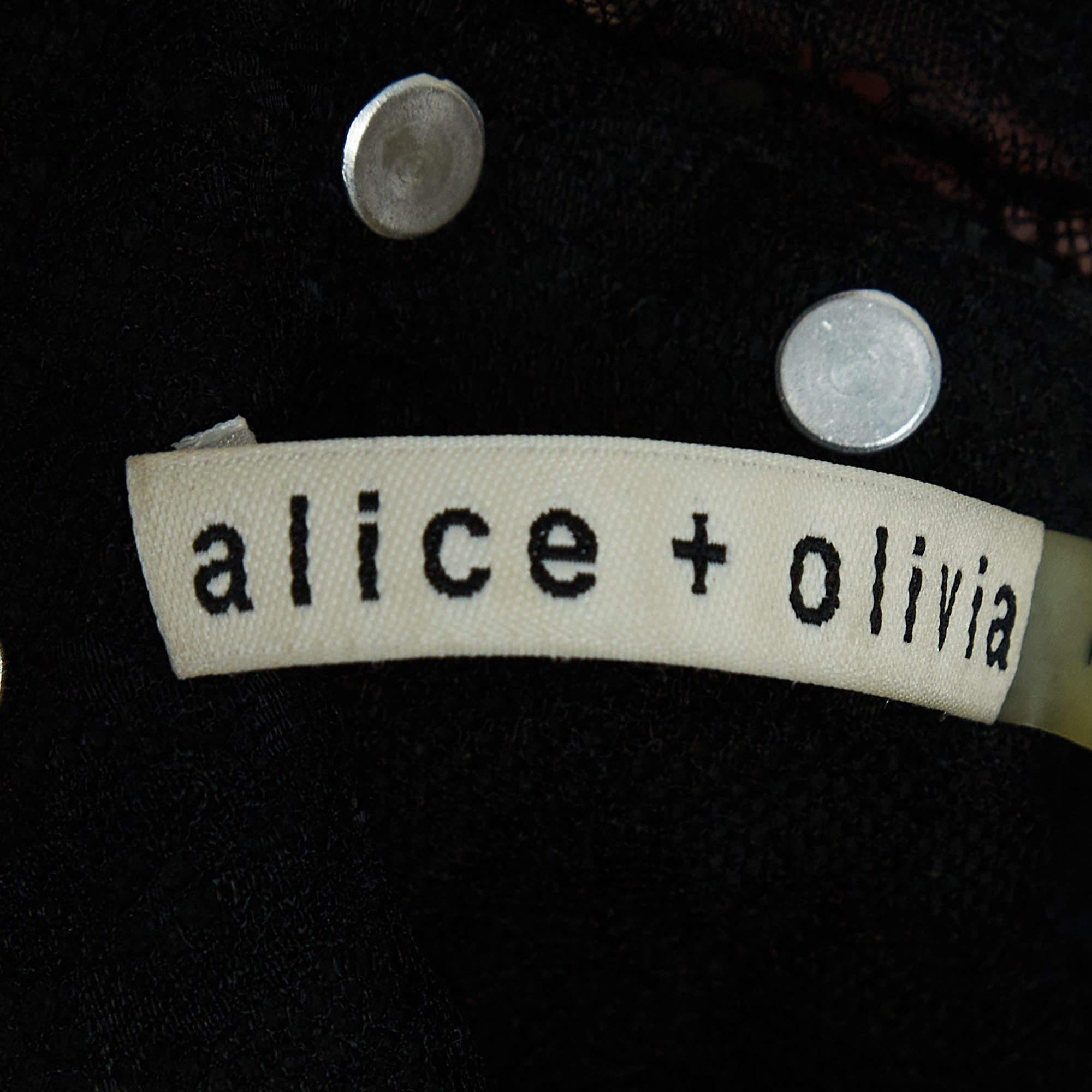 Alice + Olivia Black Lace Trim Leather Studded Crop Top XS 1