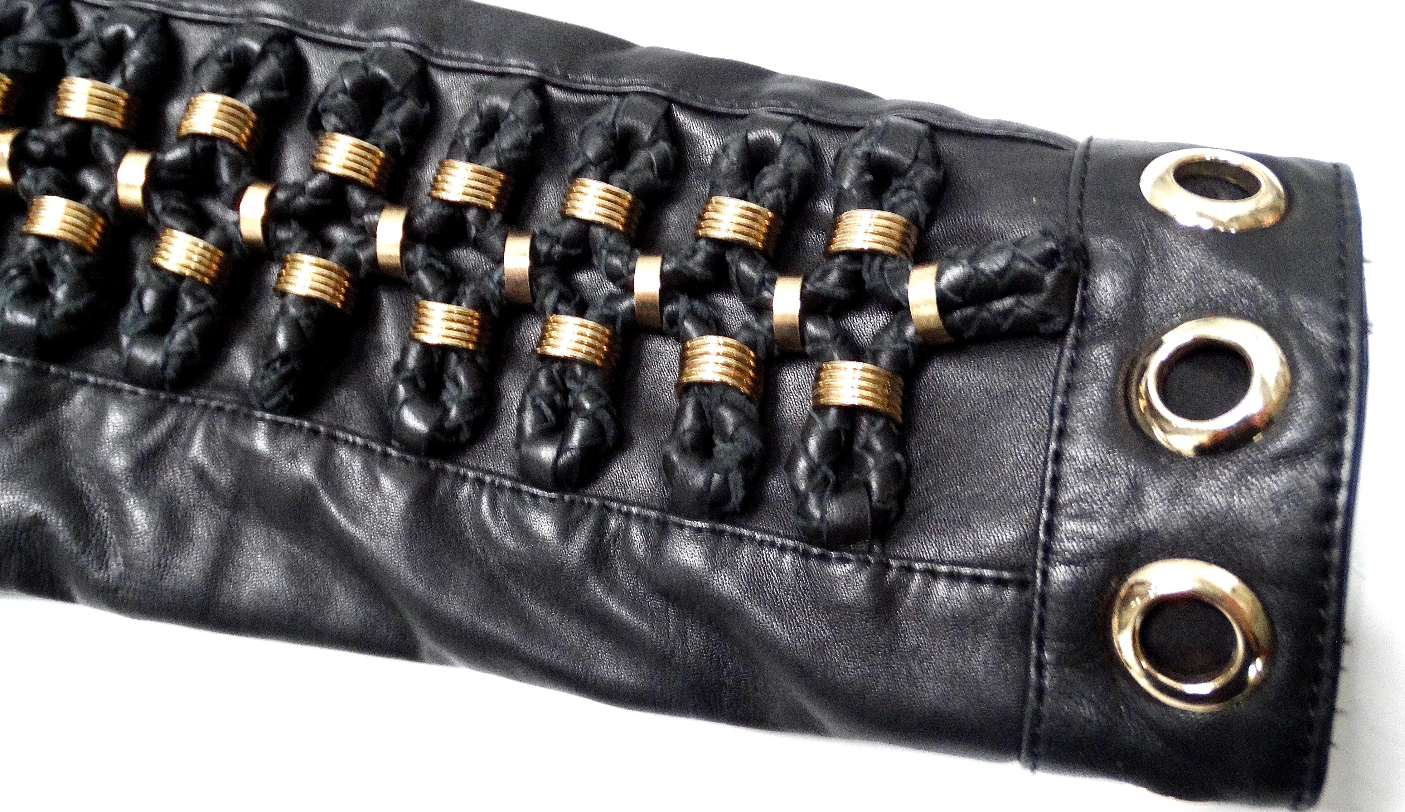 Alice + Olivia Black Lambskin Leather Rockstud & Grommet Embellished Jacket In Good Condition For Sale In Scottsdale, AZ