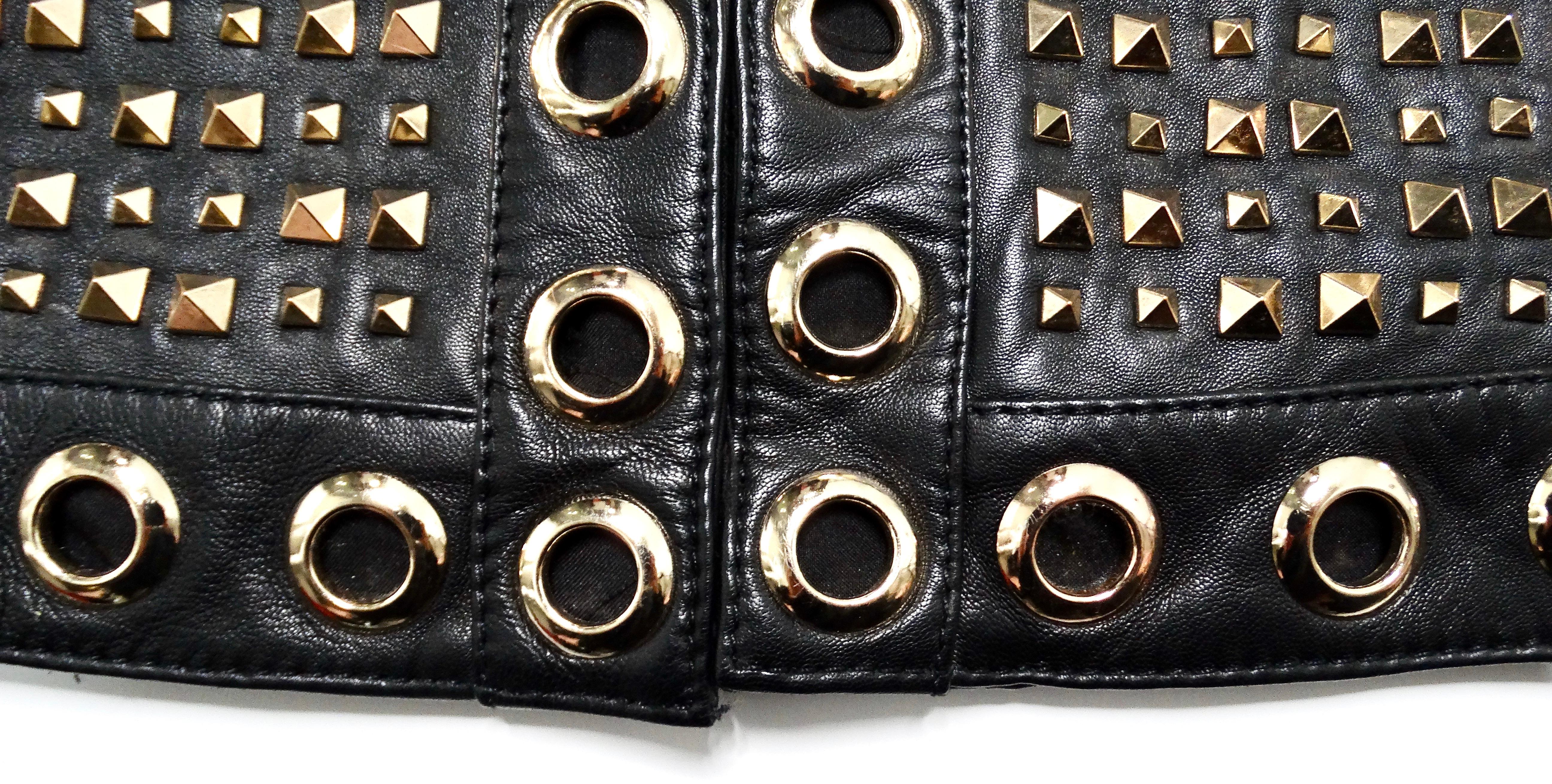 Women's Alice + Olivia Black Lambskin Leather Rockstud & Grommet Embellished Jacket For Sale
