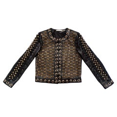 Alice + Olivia Black Lambskin Leather Rockstud & Grommet Embellished Jacket