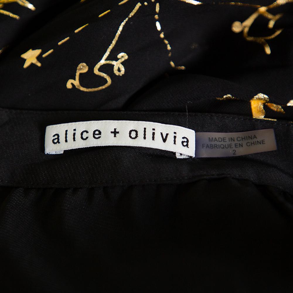 Alice + Olivia Schwarz Metallic Sonne gedruckt Plissee Maxirock S Damen