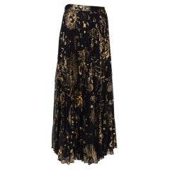 Alice + Olivia Black Metallic Sun Printed Plisse Maxi Skirt S