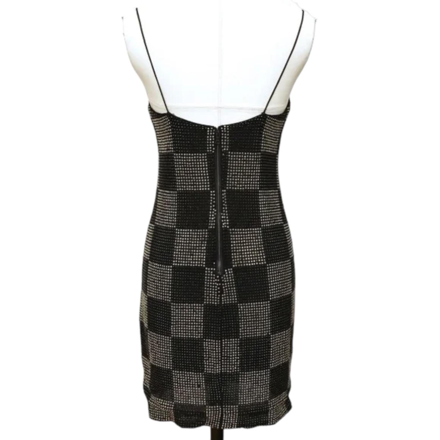 Women's ALICE + OLIVIA Black Mini Dress NELLE Spaghetti Strap Checkerboard Sz 6 $595 For Sale
