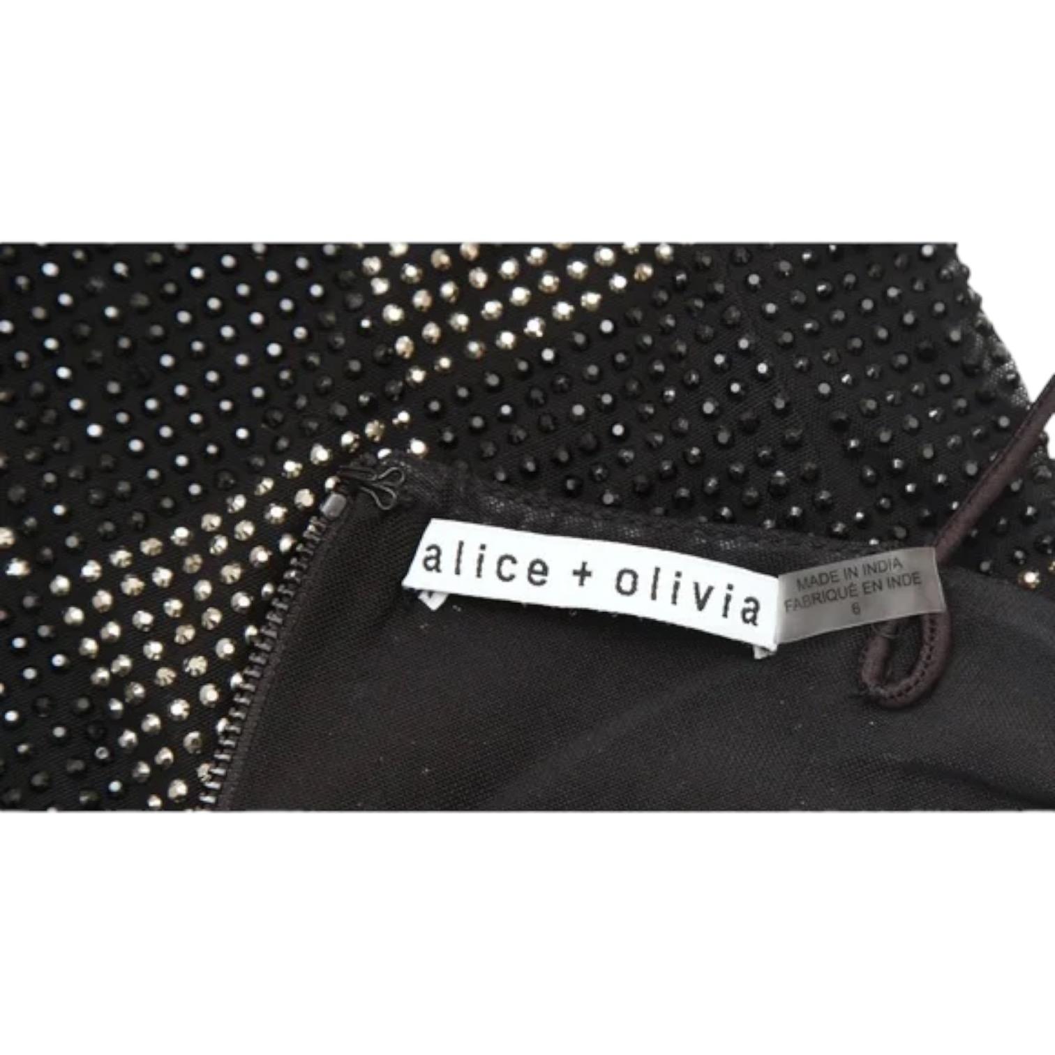 ALICE + OLIVIA Black Mini Dress NELLE Spaghetti Strap Checkerboard Sz 6 $595 For Sale 2