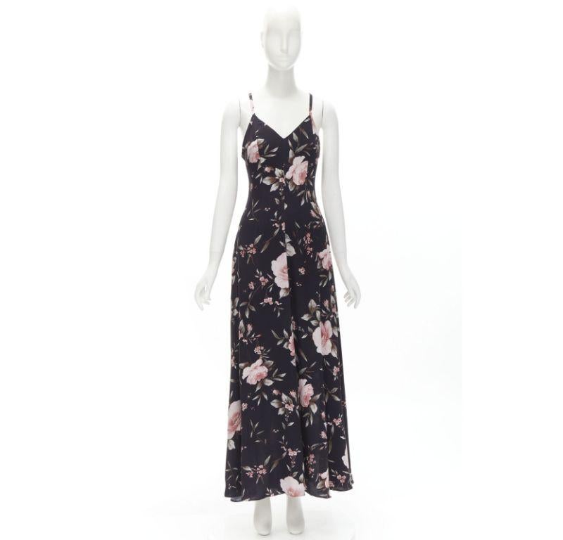 ALICE OLIVIA black pink rose floral print viscose midi slip dress US4 S For Sale 5