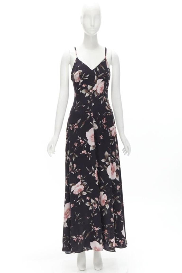 ALICE OLIVIA black pink rose floral print viscose midi slip dress US4 S For Sale 5