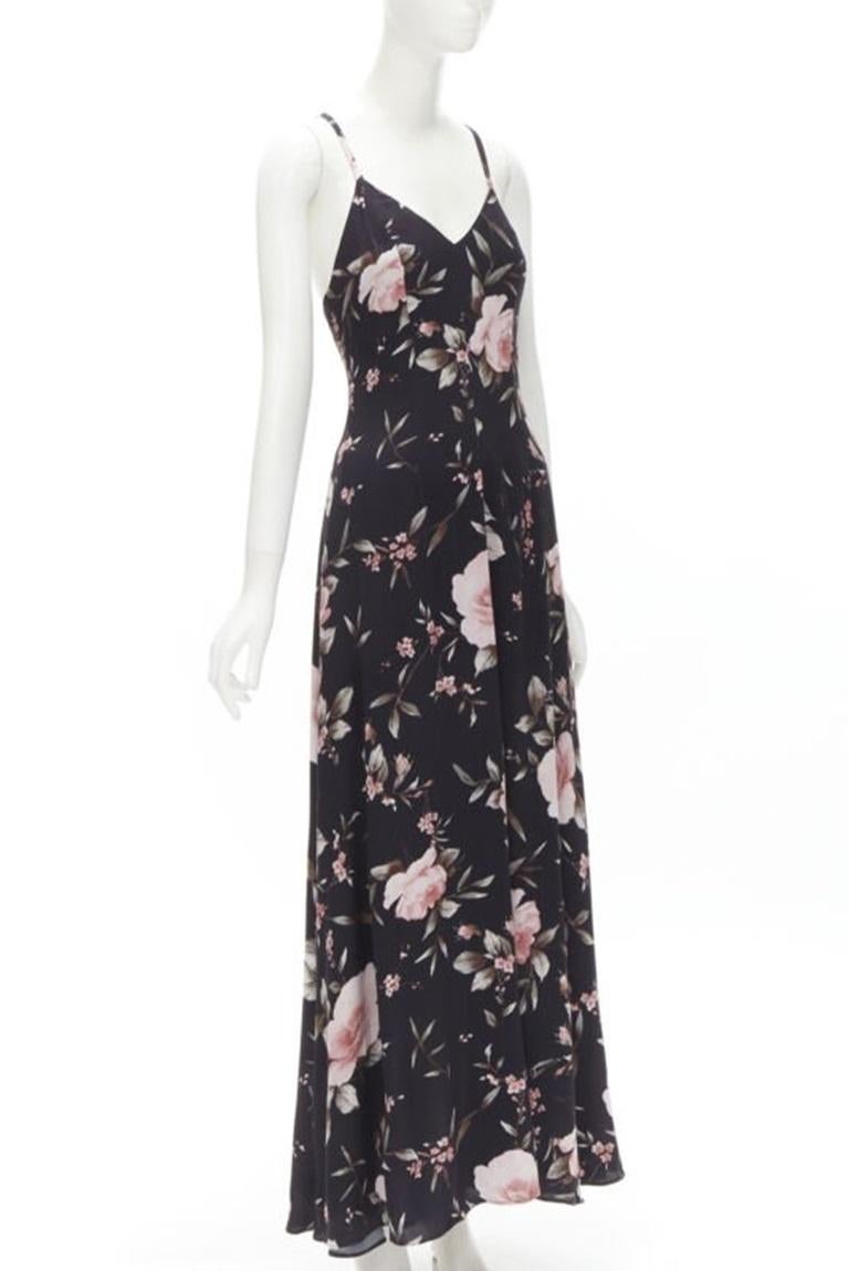 ALICE OLIVIA black pink rose floral print viscose midi slip dress US4 S In Excellent Condition In Hong Kong, NT