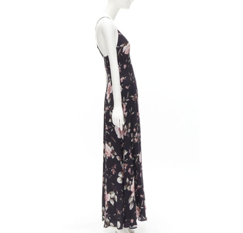 ALICE OLIVIA black pink rose floral print viscose midi slip dress US4 S In Excellent Condition For Sale In Hong Kong, NT
