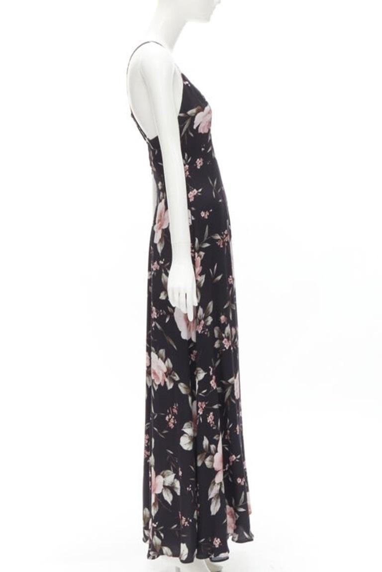 Women's ALICE OLIVIA black pink rose floral print viscose midi slip dress US4 S