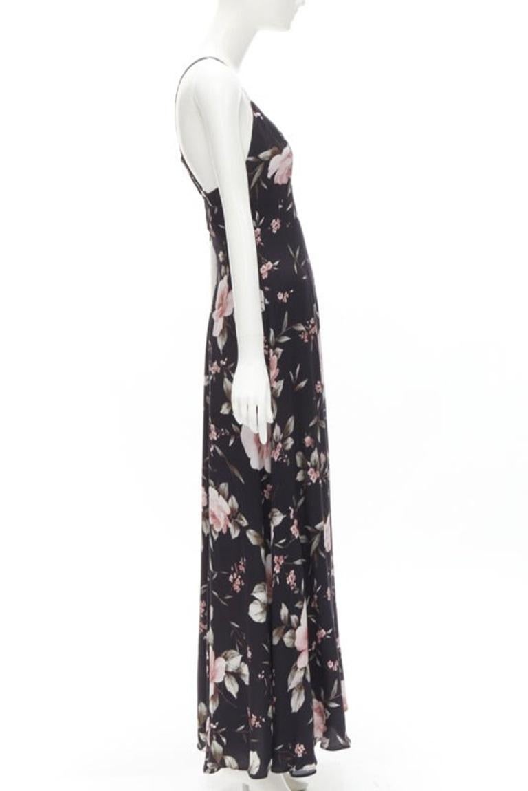 ALICE OLIVIA black pink rose floral print viscose midi slip dress US4 S In Excellent Condition For Sale In Hong Kong, NT