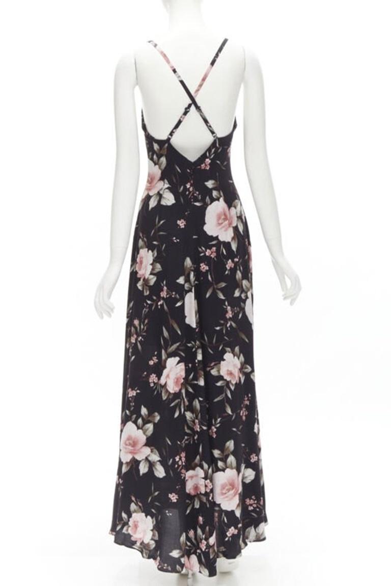 Women's ALICE OLIVIA black pink rose floral print viscose midi slip dress US4 S For Sale