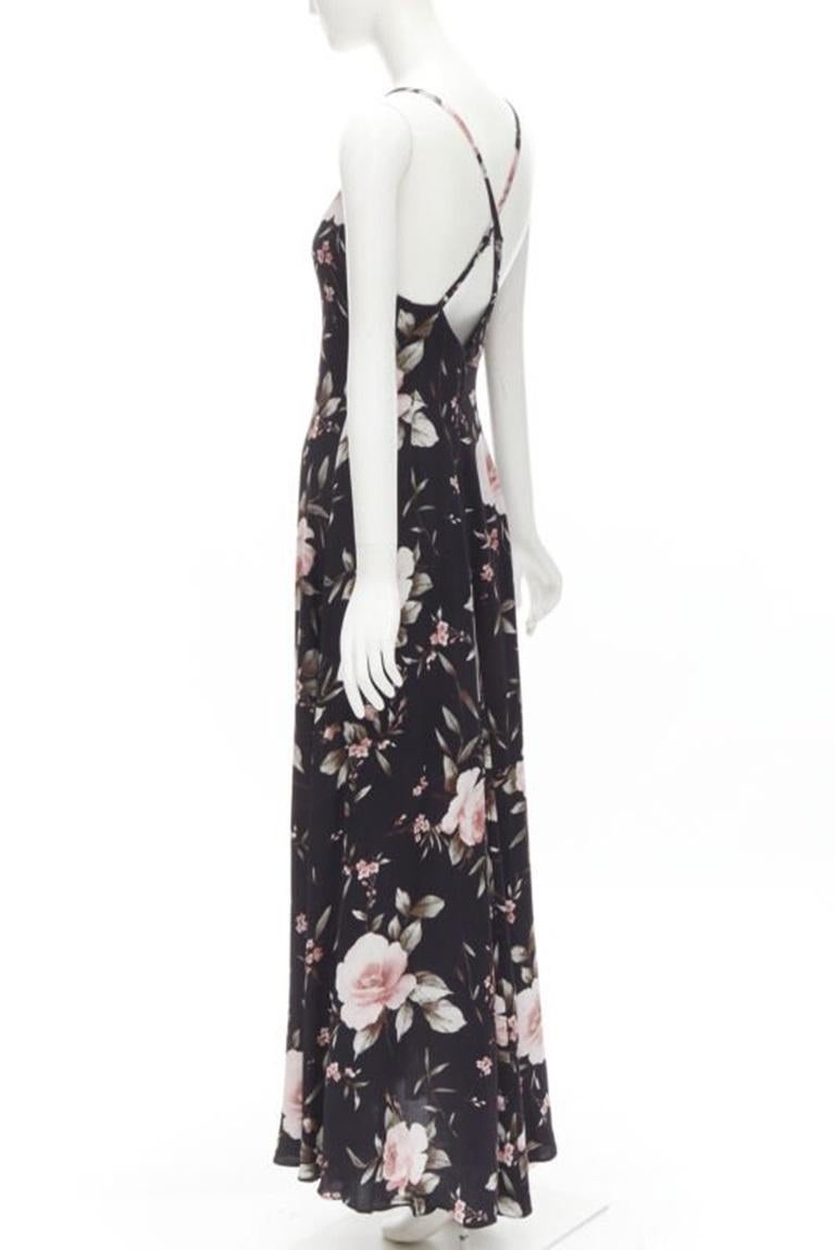 ALICE OLIVIA black pink rose floral print viscose midi slip dress US4 S 2