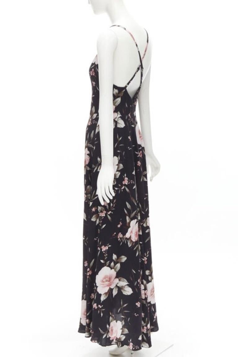 ALICE OLIVIA black pink rose floral print viscose midi slip dress US4 S For Sale 1
